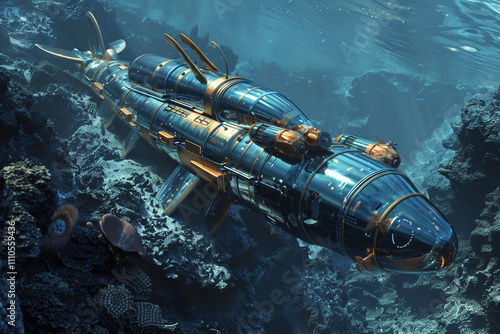 Wallpaper Mural Beautiful large bathyscaphe floating in middle of ocean during exploration Torontodigital.ca