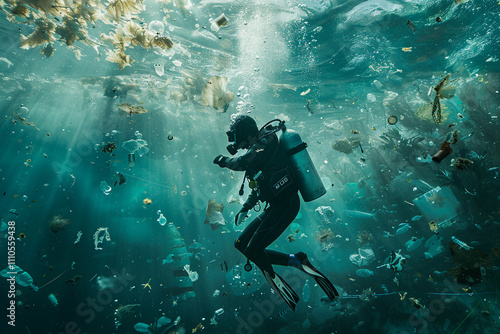 Wallpaper Mural Beautiful diver goes on an underwater adventure in frighteningly deep sea Torontodigital.ca