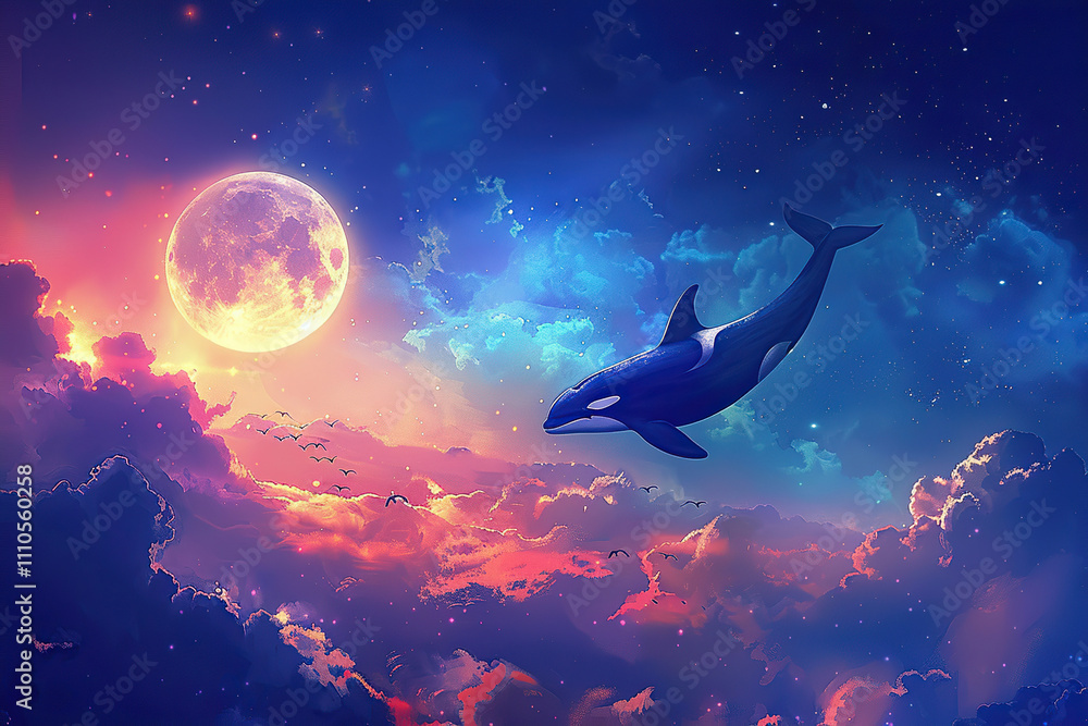 Fantastically beautiful majestic huge whale in deep ocean Fantastically beautiful majestic huge whale in deep ocean