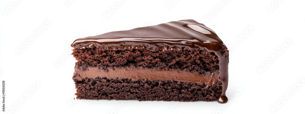 A slice of decadent chocolate cake with ganache drizzle, isolated white background, minimalist art style A slice of decadent chocolate cake with ganache drizzle, isolated white background, minimalist art style