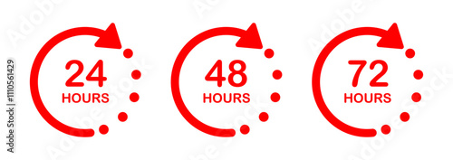24, 48 and 72 hours icon set for working time and delivery service time vector illustration on white background. Deodorant work time effect. Vector delivery service time. 