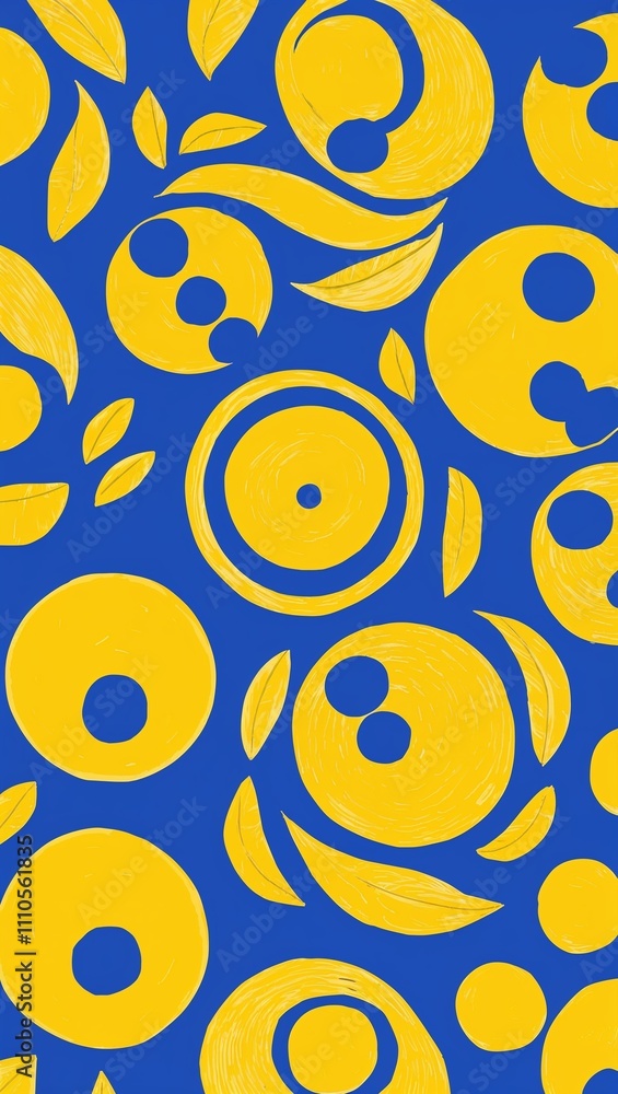 Fototapeta premium Yellow Circle pattern hand drawn design on Black background illustration