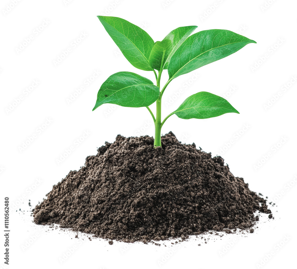 Growing plant sprouting from dark soil, cut out - stock png. Growing plant sprouting from dark soil, cut out - stock png.