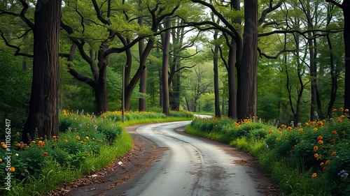 Enchanting Vintage Forest Road, Magic, Fantasy, Landscape, AI Photo