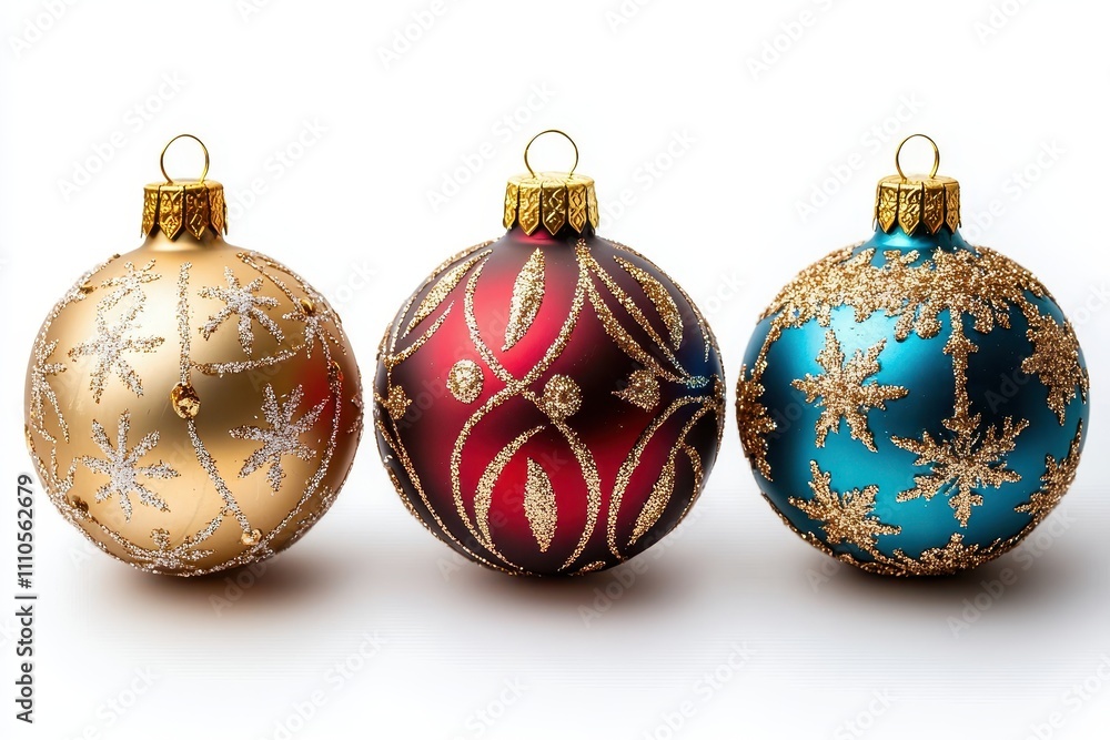 Captivating Christmas Ornaments with Golden Designs Isolated on White Background Captivating Christmas Ornaments with Golden Designs Isolated on White Background