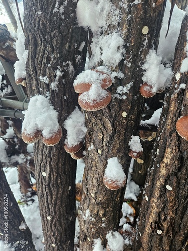a mushroom covered with snow