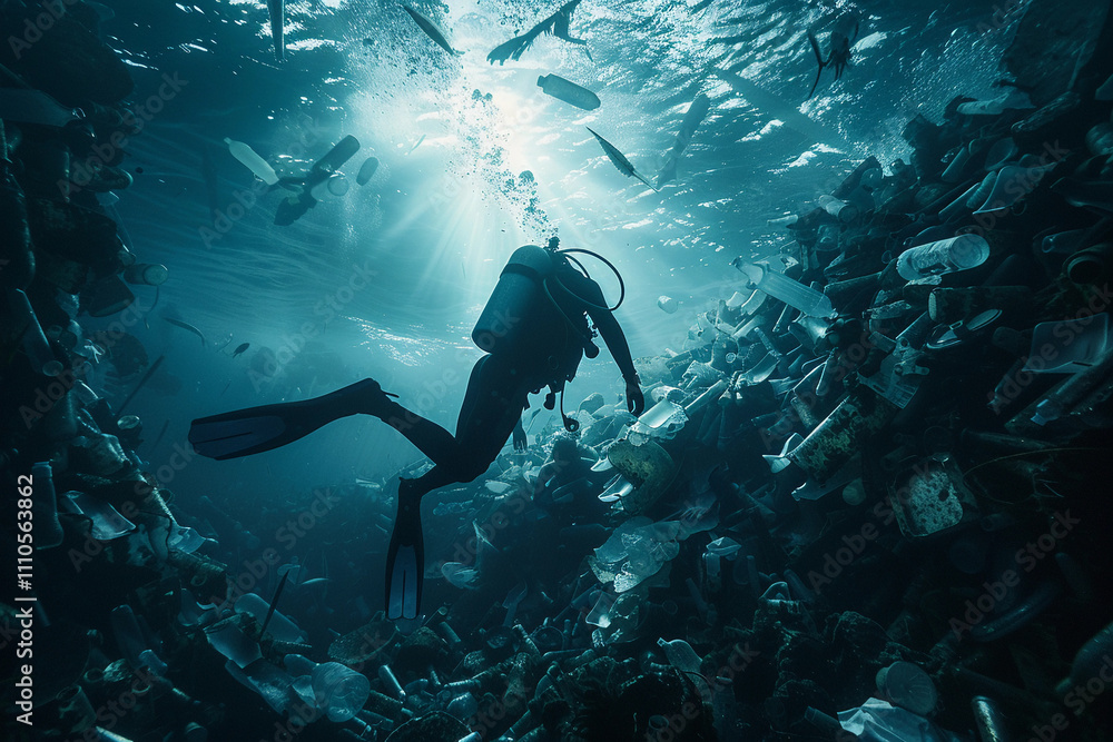 Beautiful diver goes on an underwater adventure in frighteningly deep sea
