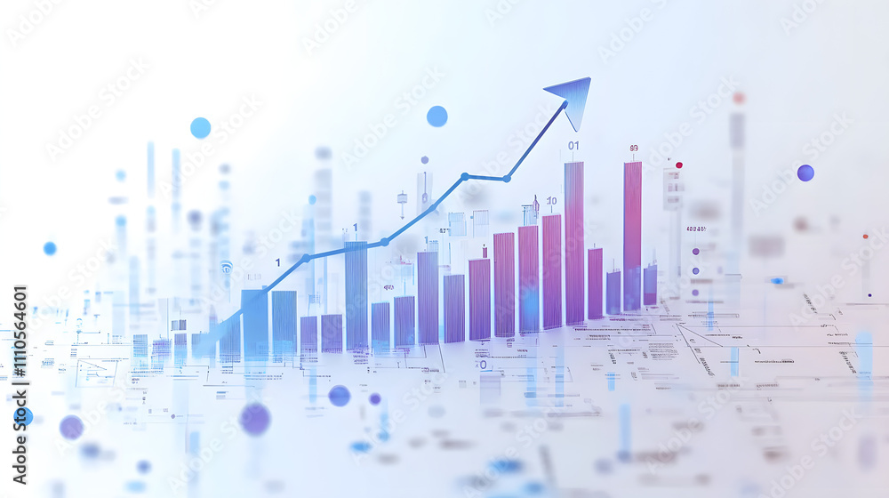 Financial chart with an upward arrow and data points on a white background, symbolizing market growth and financial trends. 3D Rendering Financial chart with an upward arrow and data points on a white background, symbolizing market growth and financial trends. 3D Rendering