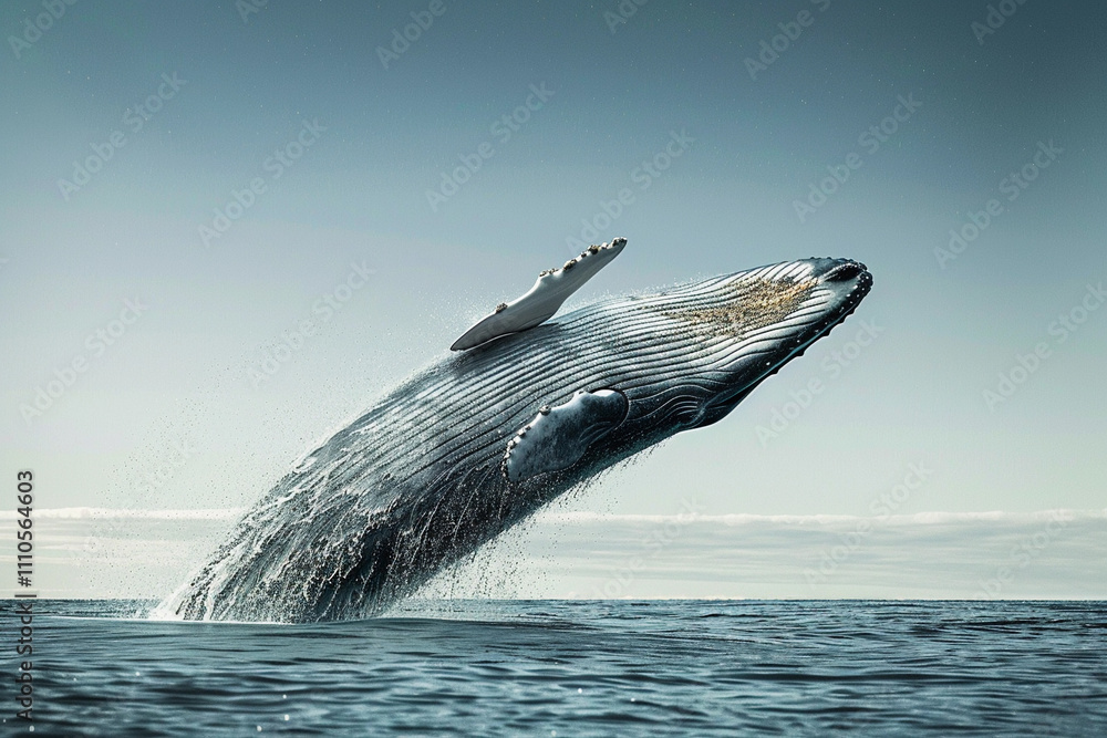 Fototapeta premium Fantastically beautiful majestic huge whale in blue ocean
