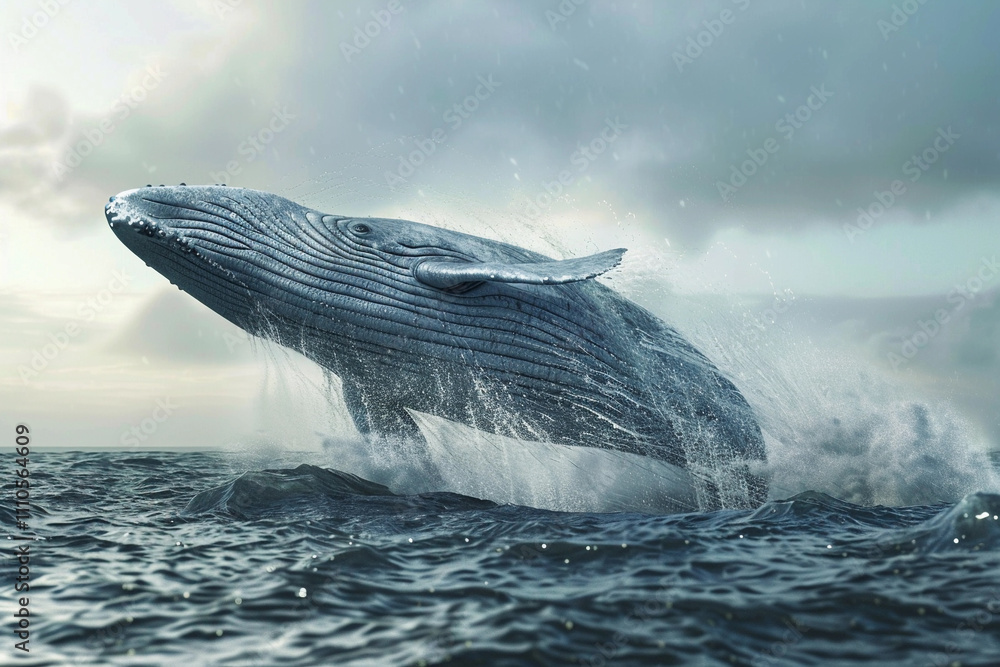 Fototapeta premium Fantastically beautiful majestic huge whale in blue ocean