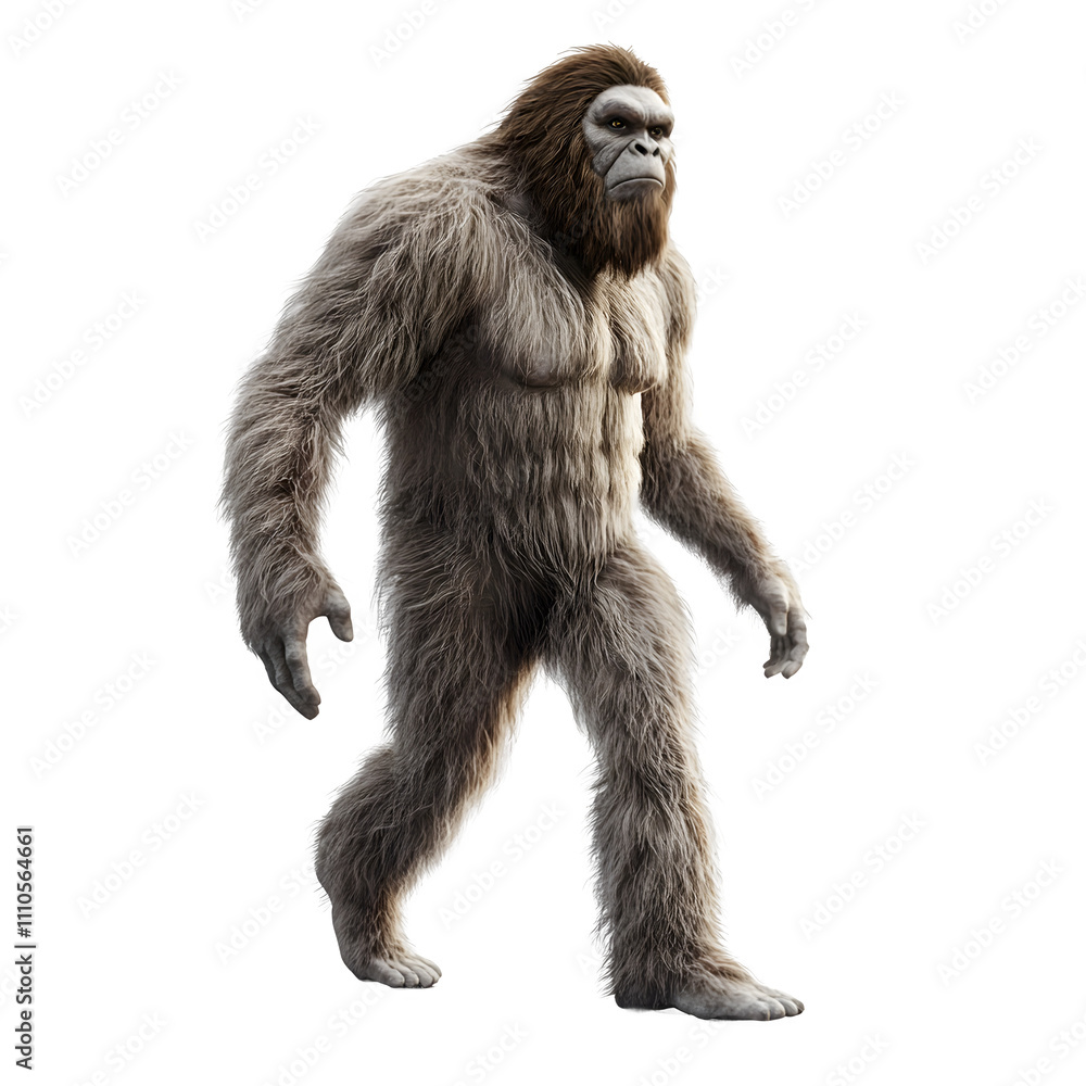 Captivating bigfoot strolling against a transparent backdrop, seamlessly blending into any setting Captivating bigfoot strolling against a transparent backdrop, seamlessly blending into any setting