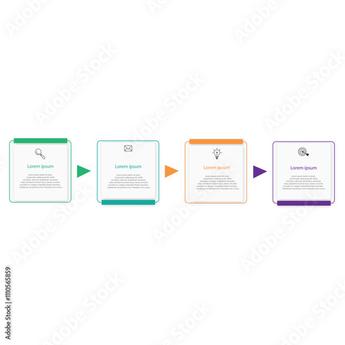 4 Steps Infographics Design Template - Graph, Pie chart, workflow layout, squire diagram, brochure, report, presentation, web design. Editable Vector