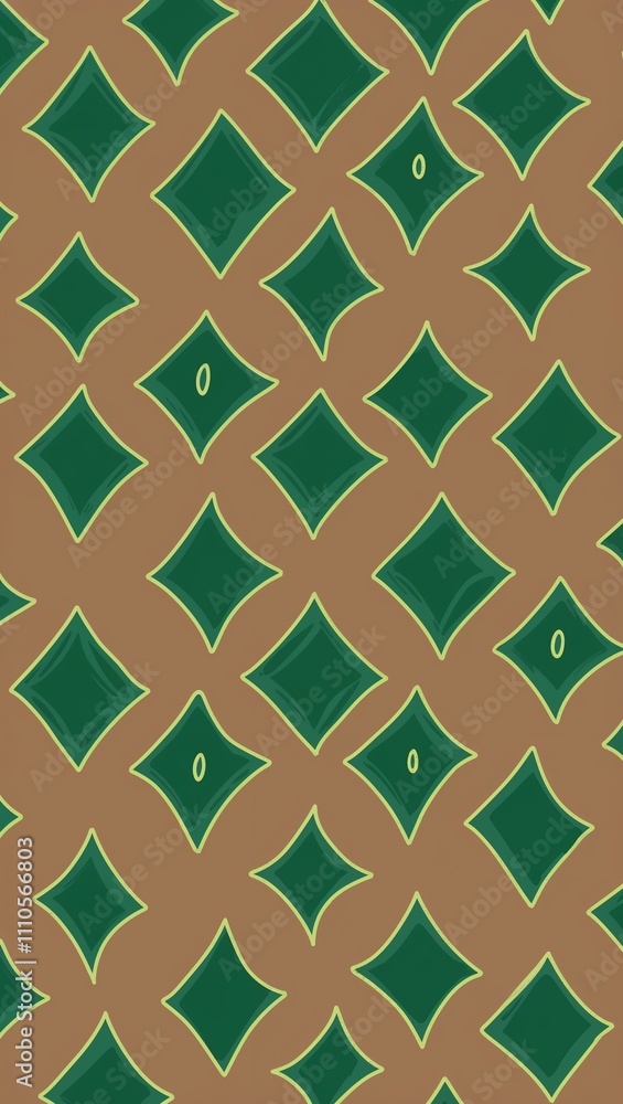 Green Rhombus pattern hand drawn design on Brown background illustration Green Rhombus pattern hand drawn design on Brown background illustration