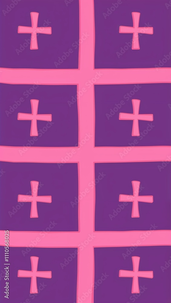 Pink Cross pattern hand drawn design on Purple background illustration Pink Cross pattern hand drawn design on Purple background illustration
