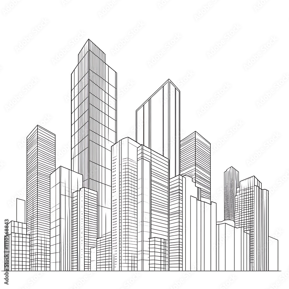 Urban Skyline Outline of Skyscrapers in Minimalist Design Style Urban Skyline Outline of Skyscrapers in Minimalist Design Style