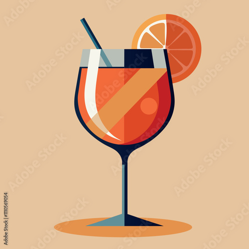 Vector flat illustration of Aperol Spritz cocktail glass