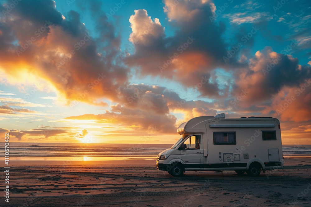 Holiday trip on large family motorhome for holiday in beautiful nature Holiday trip on large family motorhome for holiday in beautiful nature