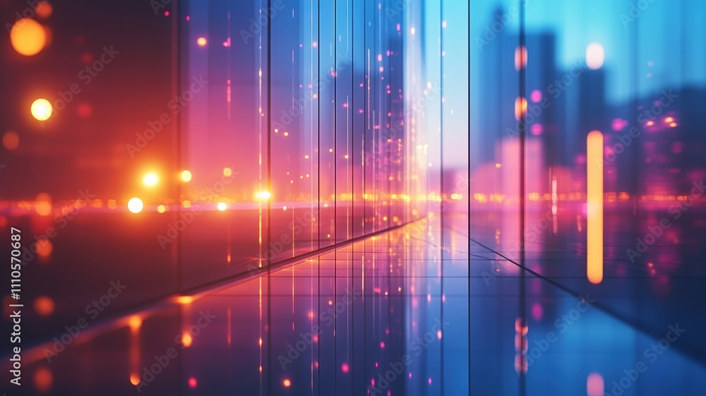 Vibrant City Lights Reflecting in a Modern Space Vibrant City Lights Reflecting in a Modern Space