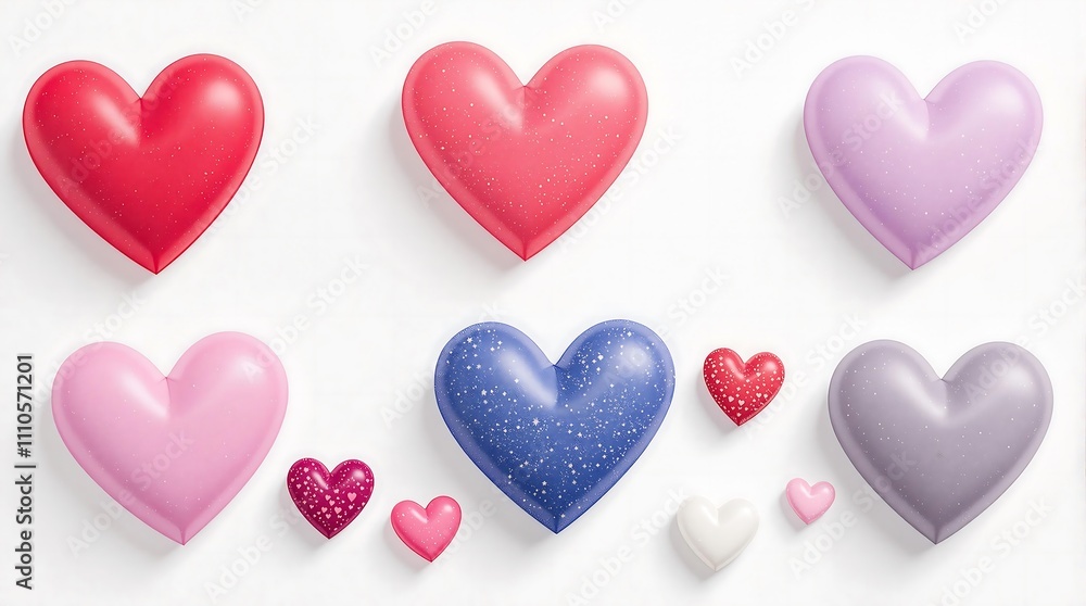Colorful 3D Hearts on White Background Symbolizing Love and Affection. Generator AI Colorful 3D Hearts on White Background Symbolizing Love and Affection. Generator AI