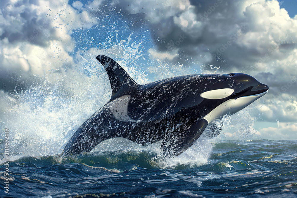 Fototapeta premium Fantastically beautiful majestic huge whale in deep ocean