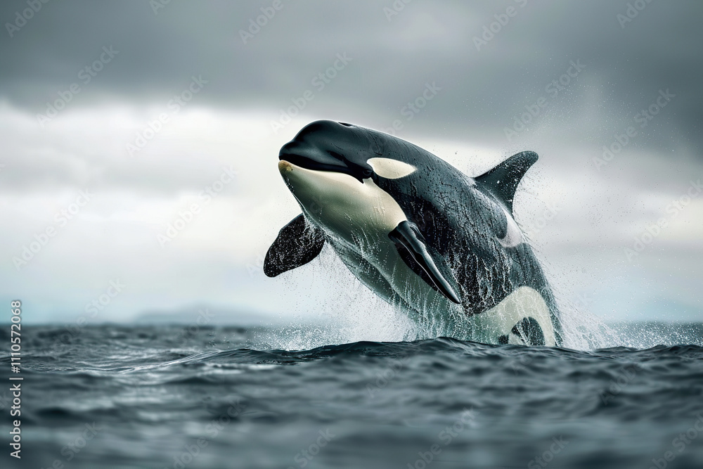 Fototapeta premium Fantastically beautiful majestic huge whale in deep ocean