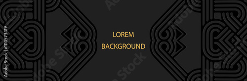 Ethnic banner, black lorem background, tribal cover design. Geometric textured 3D pattern, embossing, space for text. Ornaments in the style of the East, Asia, India, Mexico, Aztec, Peru.