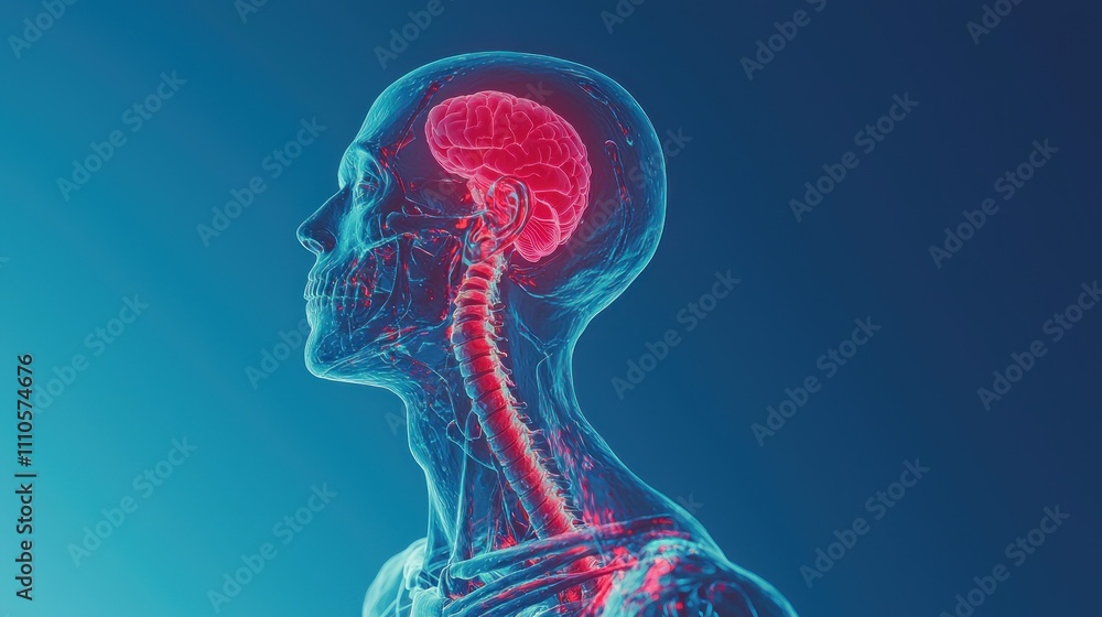 Human Brain Anatomy Spinal Cord Nervous System 3D Medical Illustration Human Brain Anatomy Spinal Cord Nervous System 3D Medical Illustration