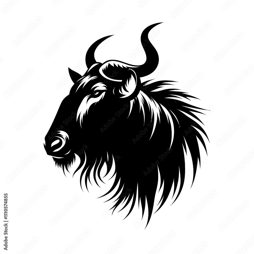 Fototapeta premium Wildebeest head black color vector 