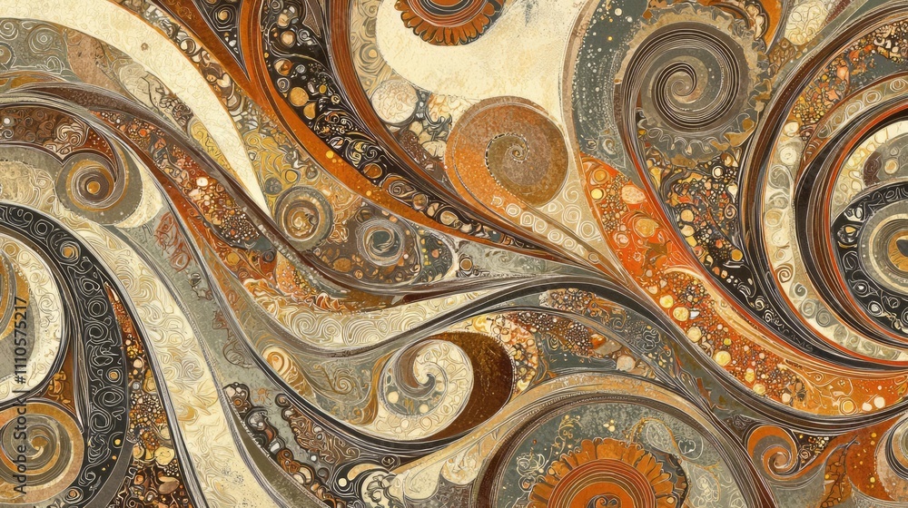 Elegant paisley-inspired swirls in warm tones of orange, gold, and brown with intricate patterns and textures. Ideal for decorative backdrops. AI generative. Elegant paisley-inspired swirls in warm tones of orange, gold, and brown with intricate patterns and textures. Ideal for decorative backdrops. AI generative.