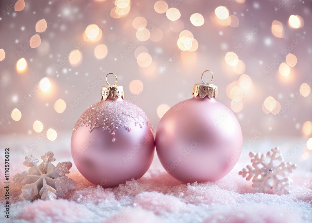 Two Small Pink Shabby Chic Pastel Colored Christmas Baubles in a Seasonal Holiday Flat Lay Design with Subtle Shadows for Festive Decor and Inspiration Two Small Pink Shabby Chic Pastel Colored Christmas Baubles in a Seasonal Holiday Flat Lay Design with Subtle Shadows for Festive Decor and Inspiration