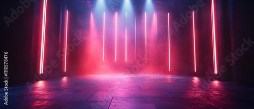 Mesmerizing concert stage with bold choreographed lighting effects that accentuate and enhance the rhythm and energy of the live music performance