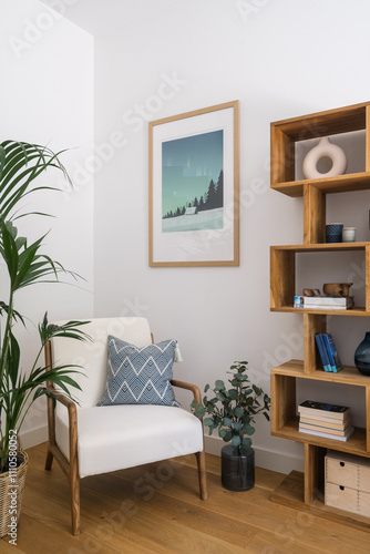 Modern living room corner with cozy seating and stylish decor for relaxation