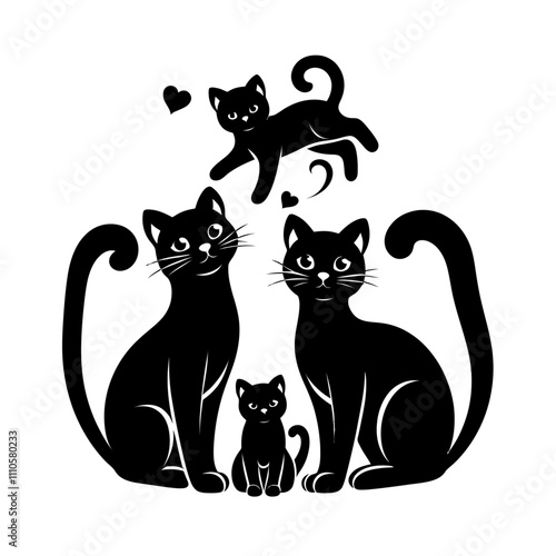 Cat with cat family silhouette vector 