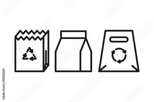 paper bag icon line set - minimalist shopping and packaging icons