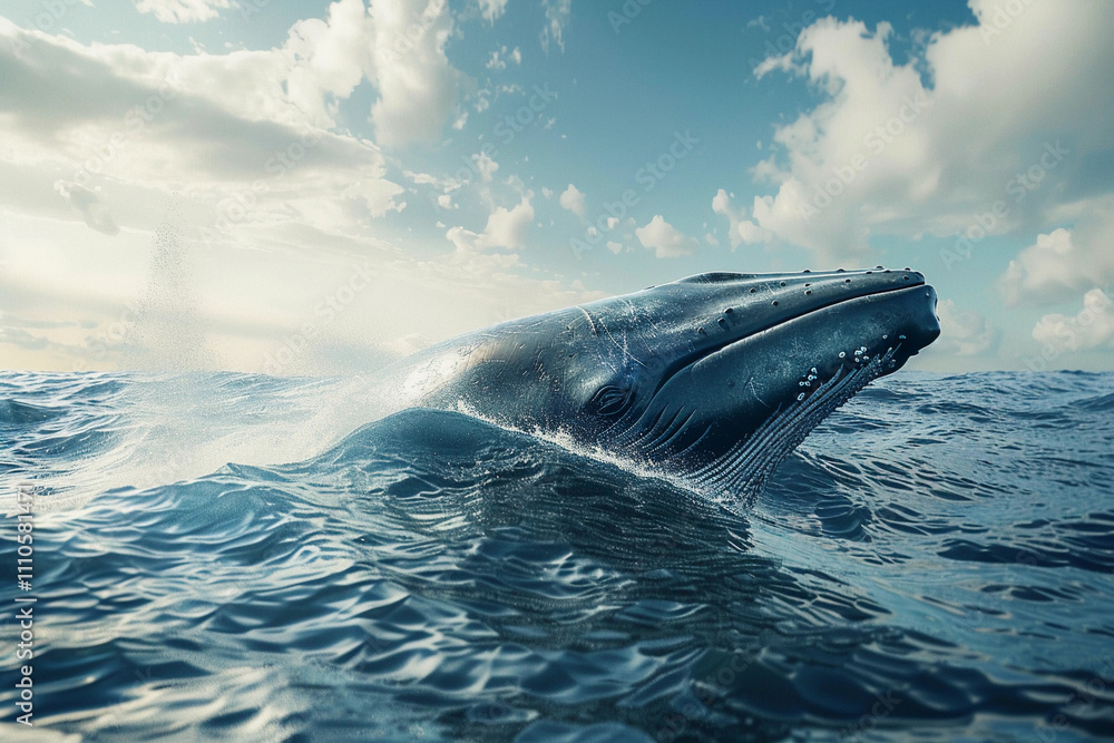 Fototapeta premium Fantastically beautiful majestic huge whale in blue ocean