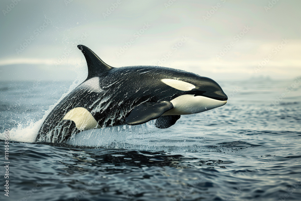 Fototapeta premium Fantastically beautiful majestic huge whale in deep ocean