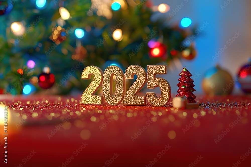 The golden figures 2025 made of candles on a black stone slate background are decorated with a festive decor of stars, sequins, fir branches, balls and garlands. Greeting card, happy New Year.
The golden figures 2025 made of candles on a black stone slate background are decorated with a festive decor of stars, sequins, fir branches, balls and garlands. Greeting card, happy New Year.