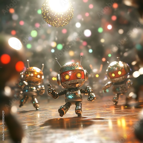 Group of Robots with Unique Designs Enjoying a Vibrant Celebration