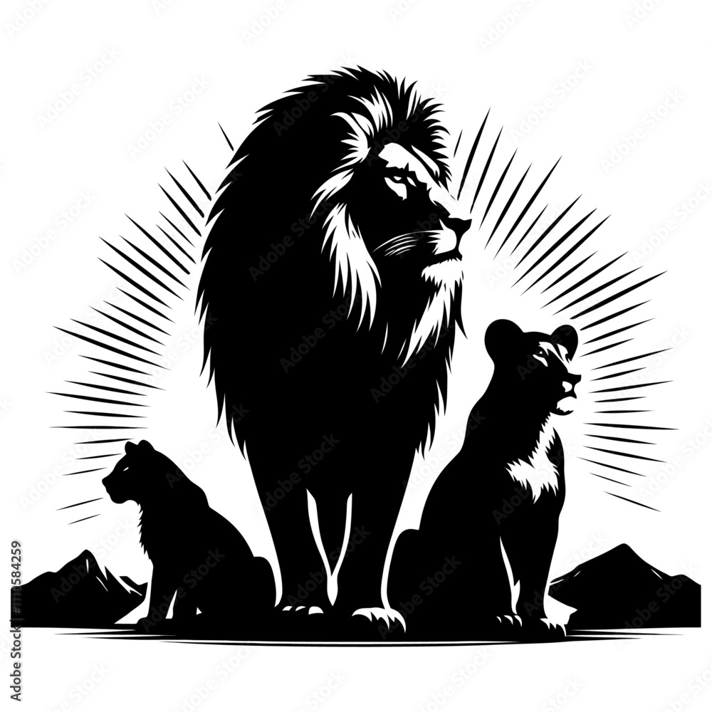 Obraz premium Lion with family silhouette vector