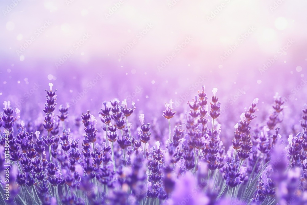 Lavender fields bloom under soft sunlight during a serene morning in the countryside Lavender fields bloom under soft sunlight during a serene morning in the countryside