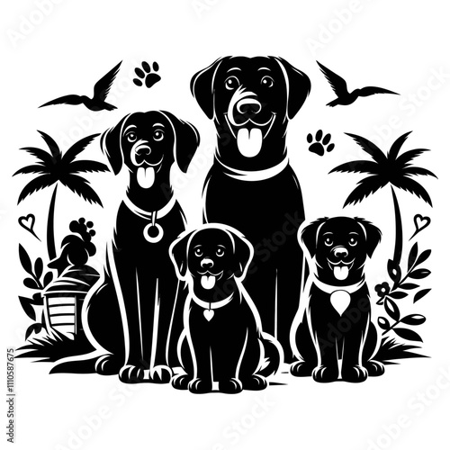 Dog family black color vector 