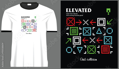 Grid pixel box shapes typography design for print fashion and graphic