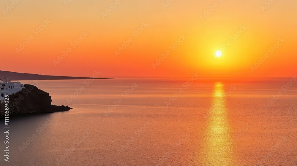 Fototapeta premium Travel image showing the orange sky of the sunset over the sea