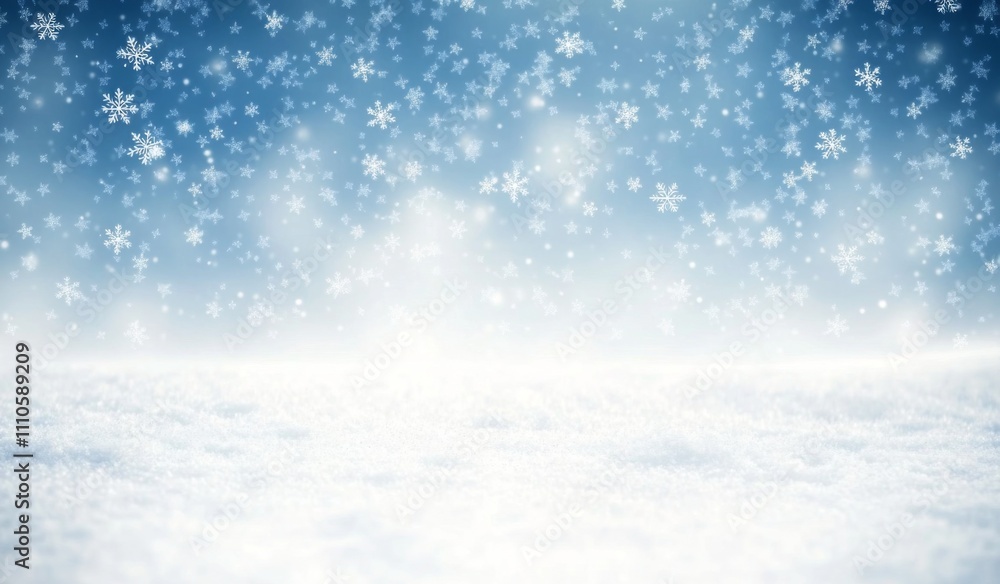 Falling snowflakes on light blue gradient with bokeh backdrop. Falling snowflakes on light blue gradient with bokeh backdrop.