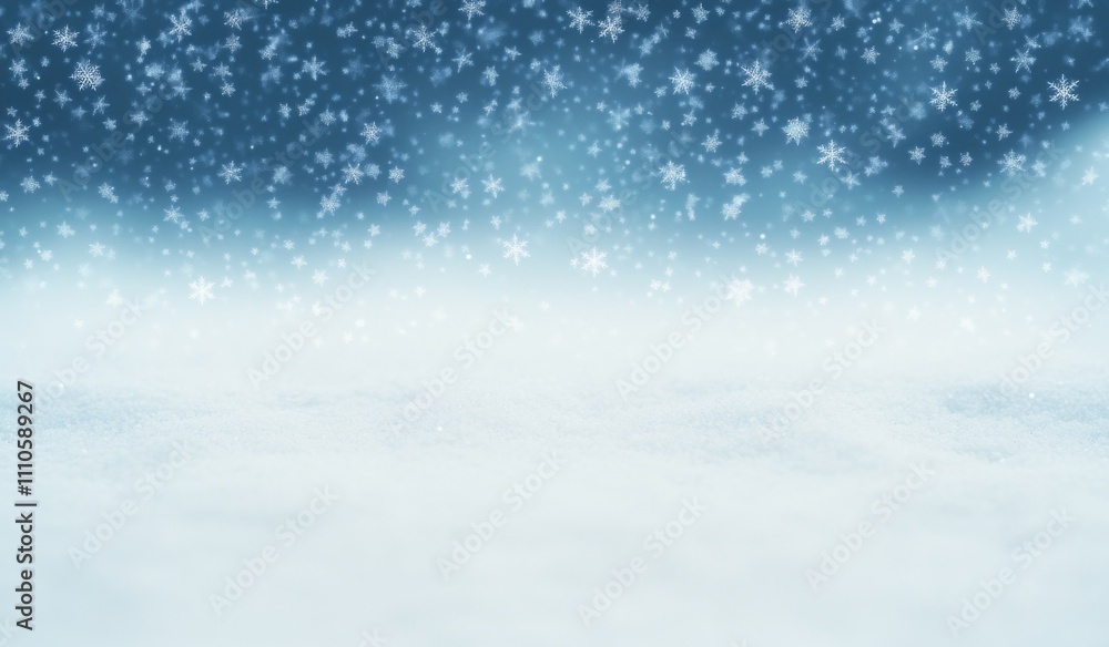 Falling snowflakes on light blue gradient with bokeh backdrop. Falling snowflakes on light blue gradient with bokeh backdrop.