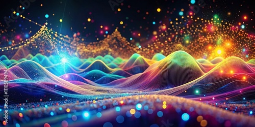 Abstract Digital Landscape with Flowing Particles: A Futuristic Cyber Technology Background for Creative Projects and Modern Visuals