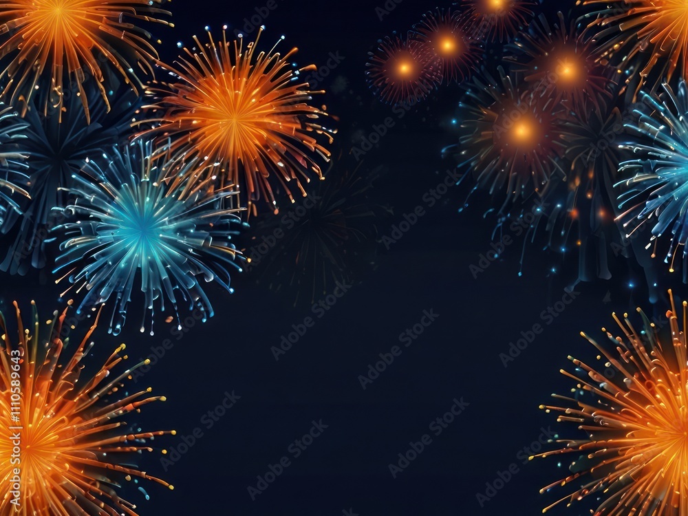 Naklejka premium fireworks gold blue background 