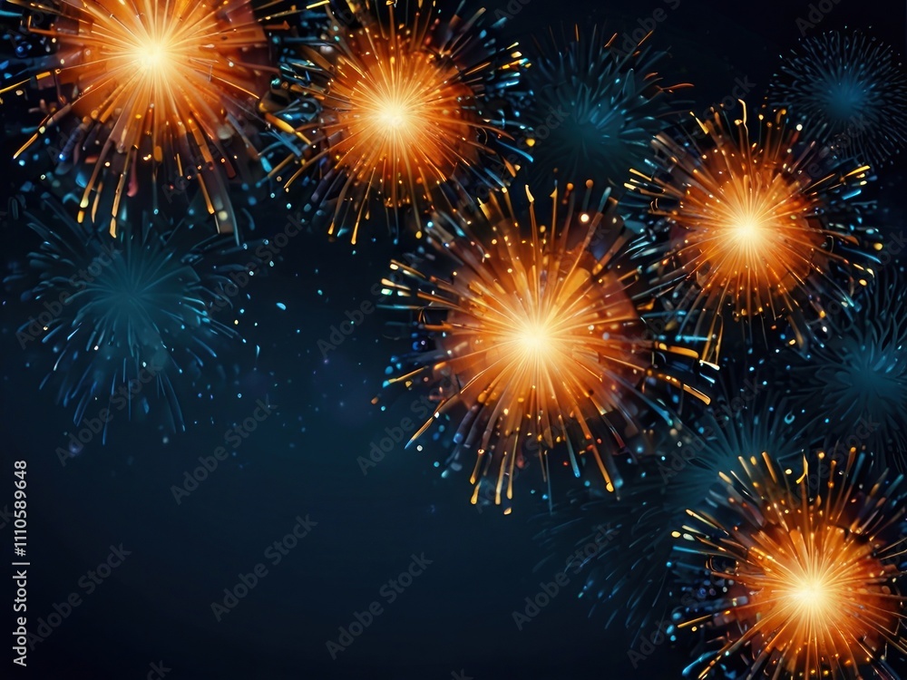 Naklejka premium fireworks gold blue background 