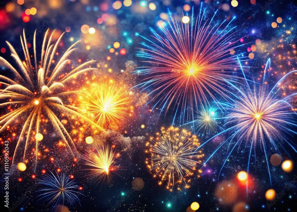Fototapeta premium Abstract Glitter Background with Fireworks for Christmas Eve and 4th of July Celebration - Stunning Drone Photography Capturing Holiday Spirit and Festive Vibes