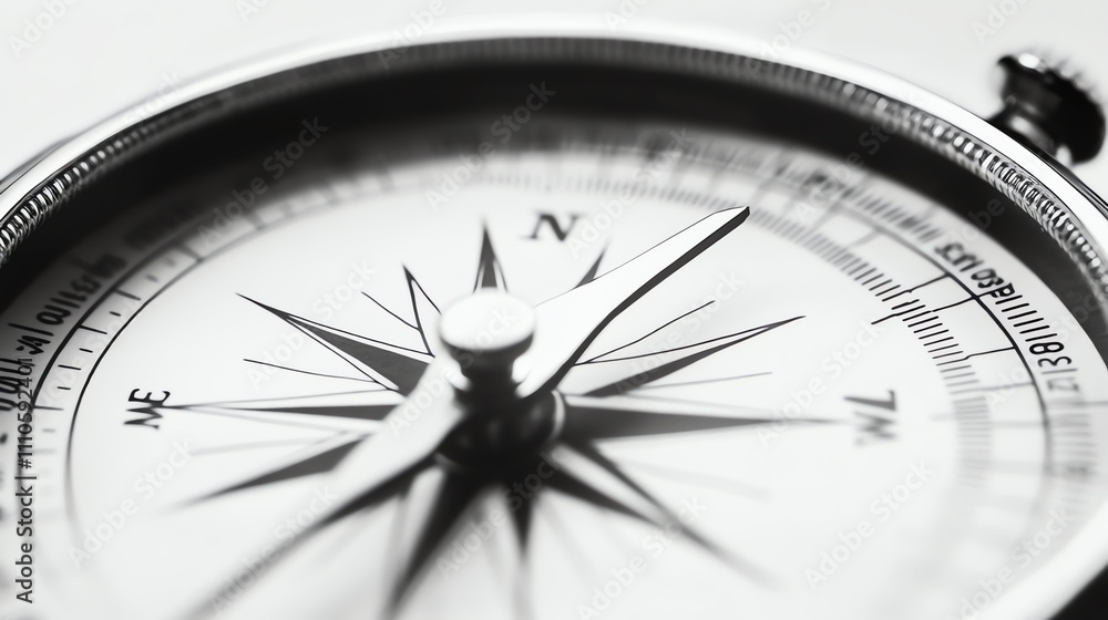 A close up of a compass needle pointing north. A close up of a compass needle pointing north.